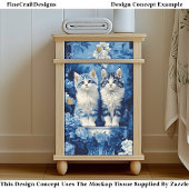 Quirky Blue & White Kittens, Floral CP7 Decoupage Seidenpapier