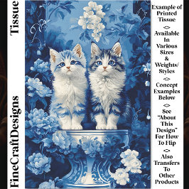 Quirky Blue & White Kittens, Floral CP7 Decoupage Seidenpapier