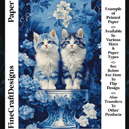 Quirky Blue & White Kittens Floral CP7 Handy Paper