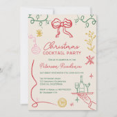 Quirky boho grüne Illustration Weihnachtscocktail Einladung (Vorderseite)