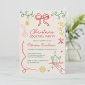Quirky boho grüne Illustration Weihnachtscocktail Einladung (Stehend Vorderseite)