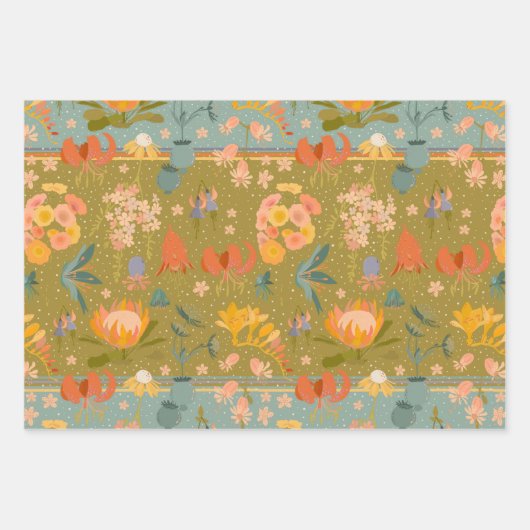 Quirky Botanicals 3 Pack Geschenkwrake Geschenkpapier Set (Vorderseite 3)