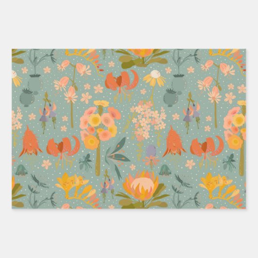 Quirky Botanicals 3 Pack Geschenkwrake Geschenkpapier Set (Vorderseite)