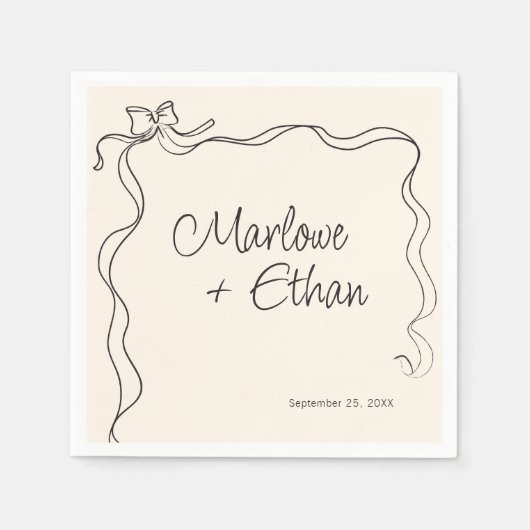 Quirky Bow Frame handgeschriebene Hochzeit Serviette (Vorderseite)