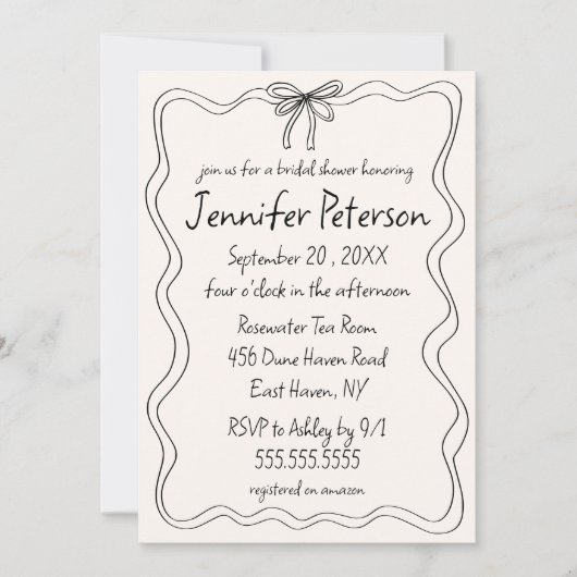 Quirky Bow Hand Drawn Doodle Sketch Brautparty Einladung (Vorderseite)