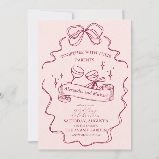 Quirky Bow Handgeschriebene Hochzeit Einladung (Vorderseite)