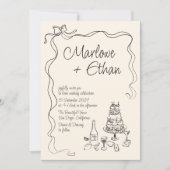 Quirky Bow Handgeschriebene Hochzeit Einladung (Vorderseite)