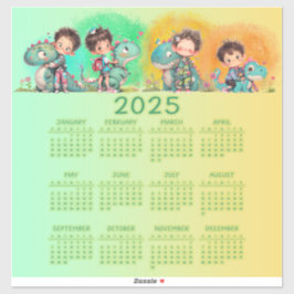 Quirky Boy & Dinosaur Cartoon Aufkleber