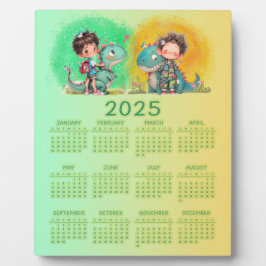 Quirky Boy & Dinosaur Cartoon Fotoplatte