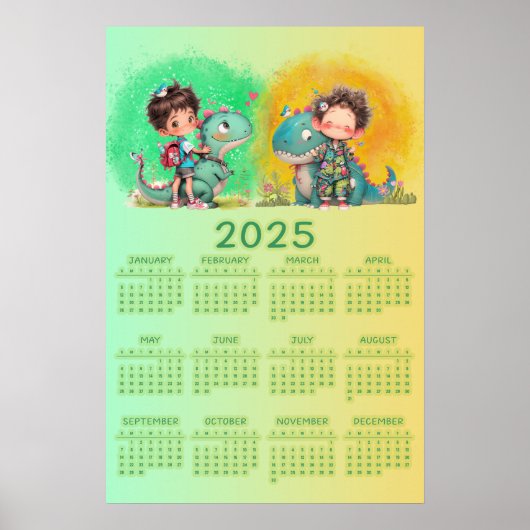 Quirky Boy & Dinosaur Cartoon Poster (Vorne)