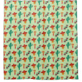 Quirky Cactus und Sombrero Pattern Duschvorhang (Vorderseite)
