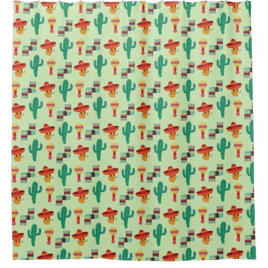 Quirky Cactus und Sombrero Pattern Duschvorhang (Vorderseite)