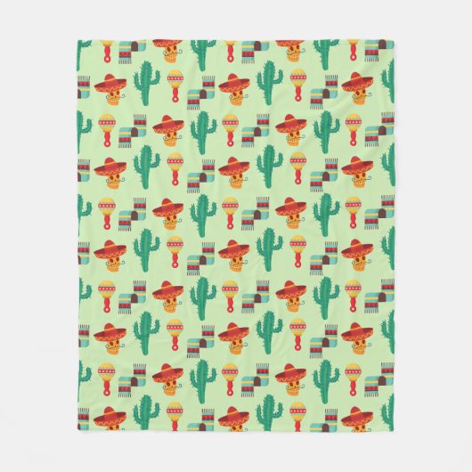 Quirky Cactus und Sombrero Pattern Fleecedecke (Vorderseite)