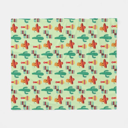 Quirky Cactus und Sombrero Pattern Fleecedecke (Vorderseite (Horizontal))