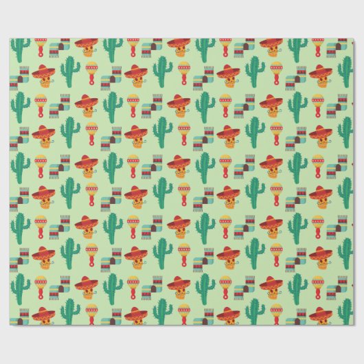 Quirky Cactus und Sombrero Pattern Geschenkpapier (Flach)