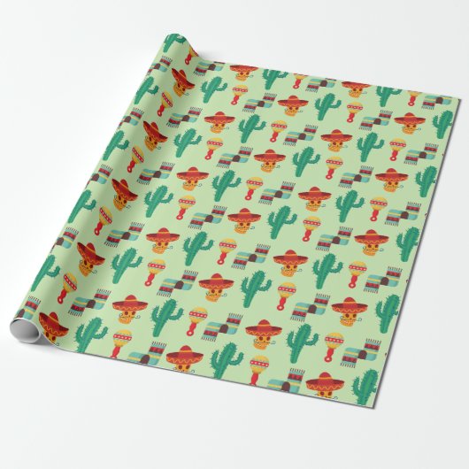 Quirky Cactus und Sombrero Pattern Geschenkpapier (Ungerollt)