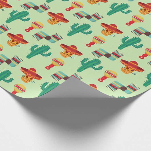 Quirky Cactus und Sombrero Pattern Geschenkpapier (Ecke)