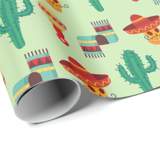 Quirky Cactus und Sombrero Pattern Geschenkpapier (Rolleneckpunkt)