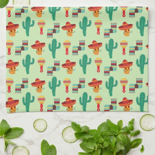 Quirky Cactus und Sombrero Pattern Geschirrtuch (Gefaltet)