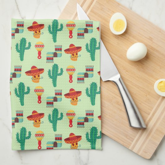 Quirky Cactus und Sombrero Pattern Geschirrtuch (Viertel Falte)