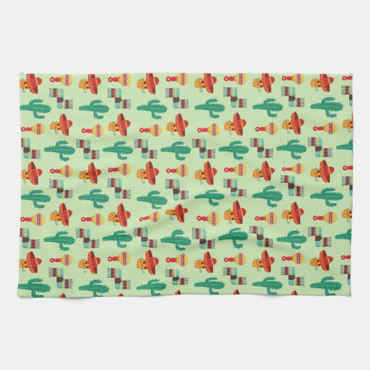 Quirky Cactus und Sombrero Pattern Geschirrtuch (Horizontal)