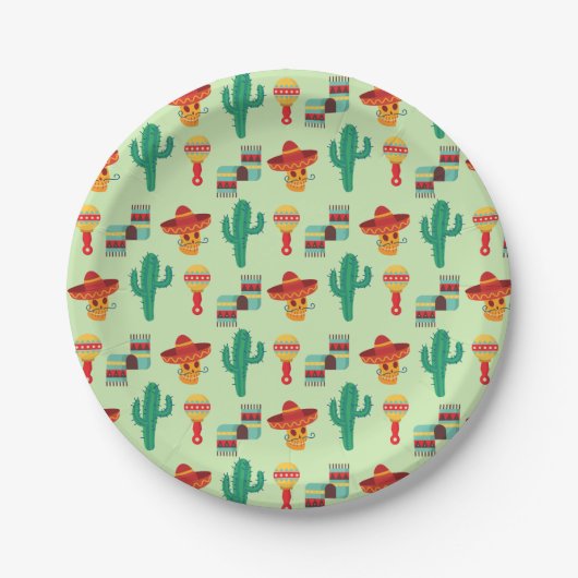 Quirky Cactus und Sombrero Pattern Pappteller (Vorderseite)
