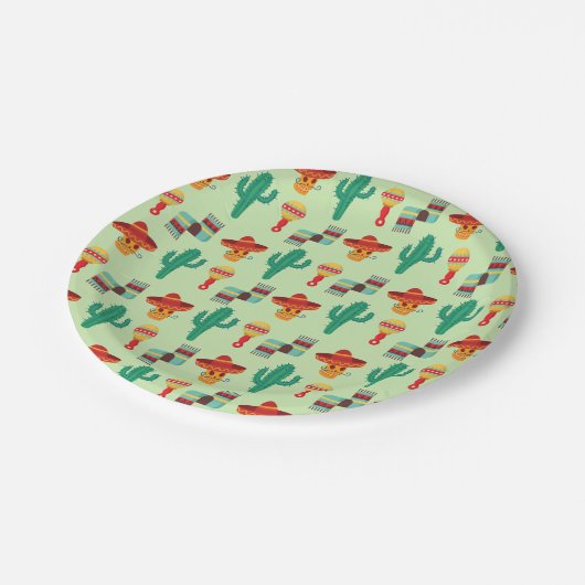 Quirky Cactus und Sombrero Pattern Pappteller (Schrägansicht)