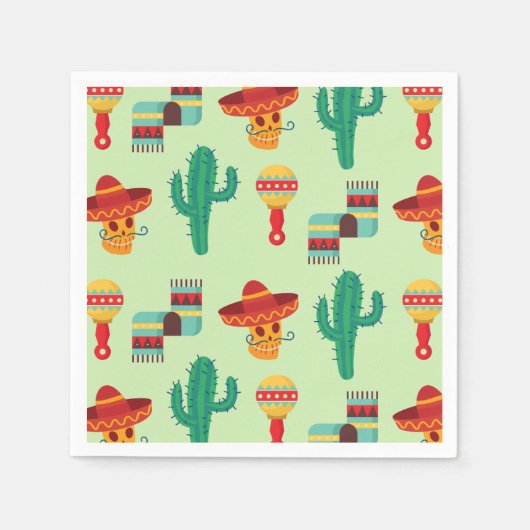 Quirky Cactus und Sombrero Pattern Serviette (Vorderseite)