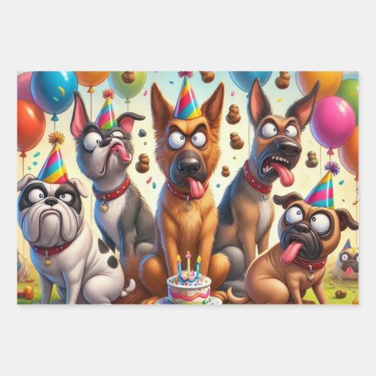 Quirky Canine Birthday Celebration Geschenkpapier Set (Vorderseite)