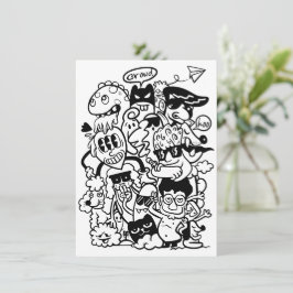 Quirky Cartoon Character Crowd Dankeskarte