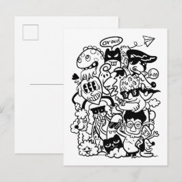 Quirky Cartoon Character Crowd Einladungspostkarte