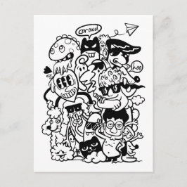 Quirky Cartoon Character Crowd Einladungspostkarte