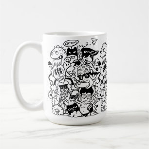 Quirky Cartoon Character Crowd Kaffeetasse