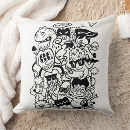 Quirky Cartoon Character Crowd Kissen