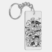 Quirky Cartoon Character Crowd Schlüsselanhänger (Vorderseite links)