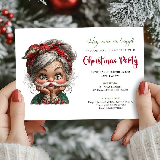 Quirky Cartoon Granny Happy Xmas Event Invitation Einladung