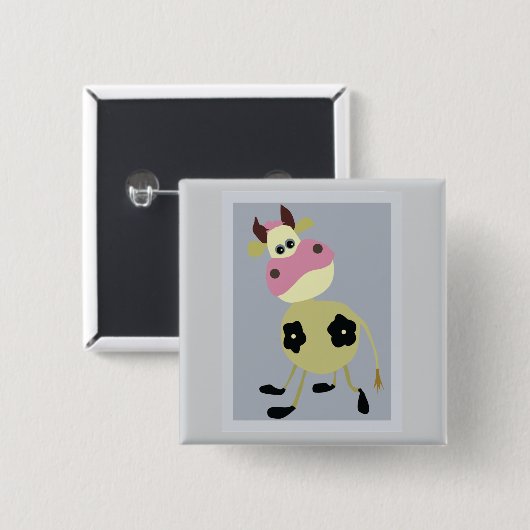 Quirky Cartoon Kuh Fun Farm Animal Button (Vorne & Hinten)