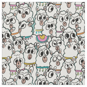 Quirky Cartoon Llama Herd Doodle Stoff