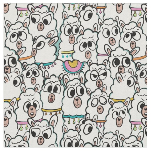Quirky Cartoon Llama Herd Doodle Stoff (Nahaufnahme)