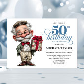 Quirky Cartoon Man 50th Birthday Humor Invite Einladung