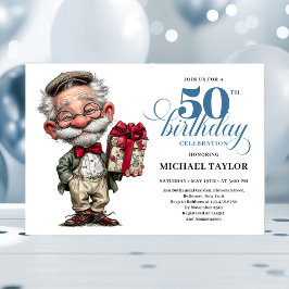 Quirky Cartoon Man 50th Birthday Humor Invite Einladung
