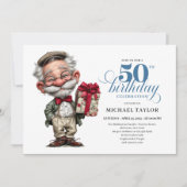 Quirky Cartoon Man 50th Birthday Humor Invite Einladung (Vorderseite)