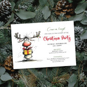 Quirky cartoon reindeer Christmas party invite Einladung