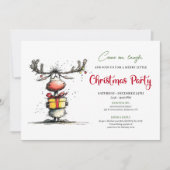 Quirky cartoon reindeer Christmas party invite Einladung (Vorderseite)