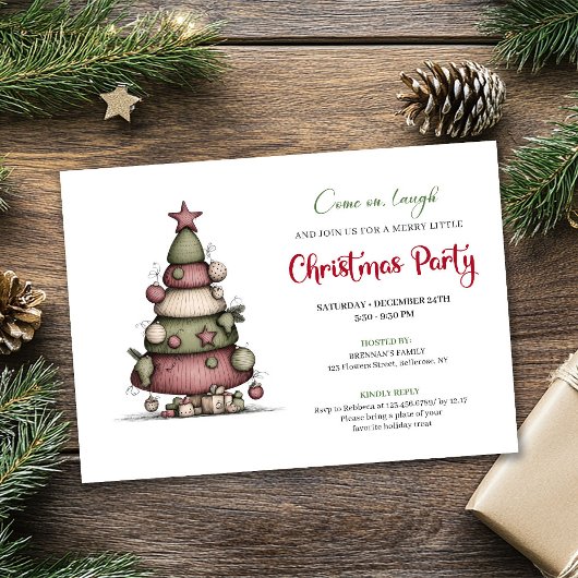 Quirky cartoon tree holiday printable invitation einladung
