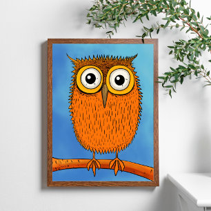 Quirky Cartoons Orange Owl mit Big Eyes Poster