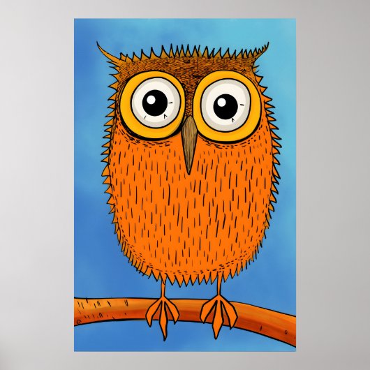 Quirky Cartoons Orange Owl mit Big Eyes Poster (Vorne)