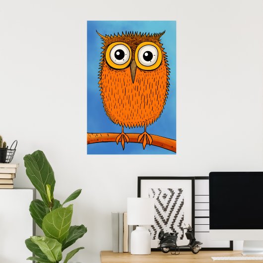 Quirky Cartoons Orange Owl mit Big Eyes Poster (Heimbüro)