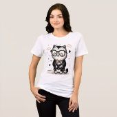 Quirky Cat Reading Book T - Shirt - HandGezeichnet (Vorderseite voll)