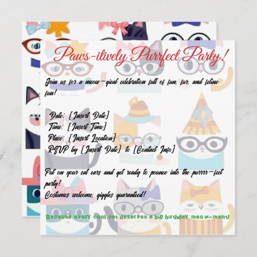 Quirky Cat Whimsical Feline Art von Cat Lovers Einladung (Vorne/Hinten)